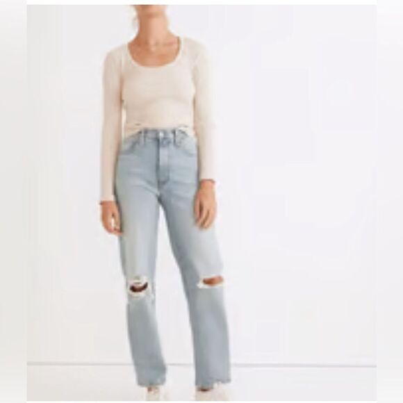 Madewell The Perfect Vintage Straight Jean in Danby light blue Wash rips NWT 29 - Picture 2 of 9